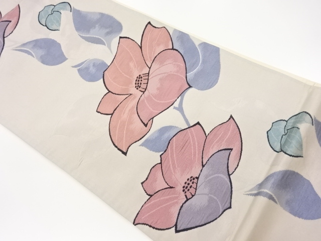 JAPANESE KIMONO / VINTAGE FUKURO OBI / WOVEN CAMELLIA